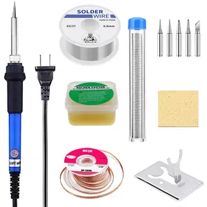Electric Soldering Iron Kit 60W 110V Adjustable Temperature Soldering Gun with 5pcs Replacement Tips Solder Wire and Welding Tools on-off switch Portable Cordless Gas Soldering Iron Kit Gasless Flux Core