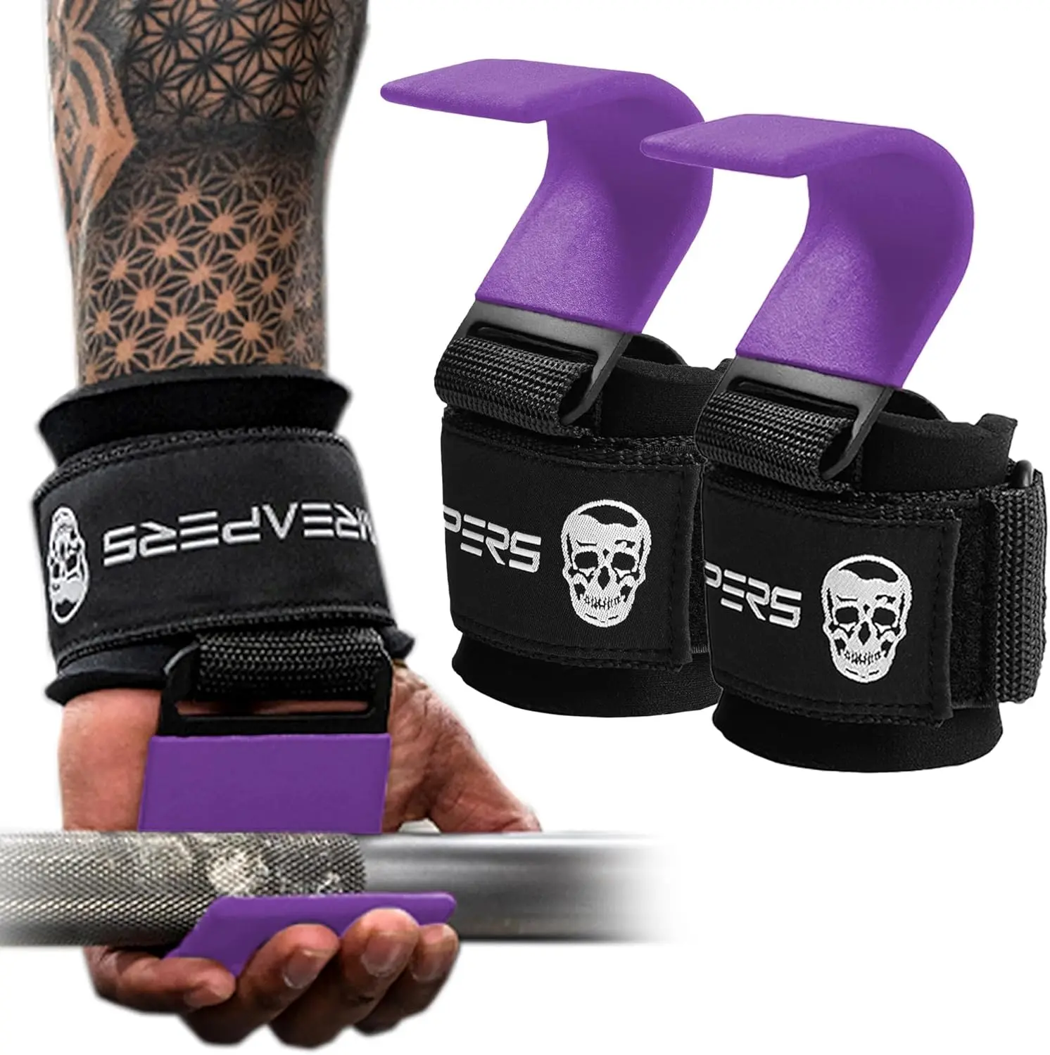 Gymreapers Lifting Hooks - Purple, Heavy-Duty, Reinforced Loop, Durable Padding