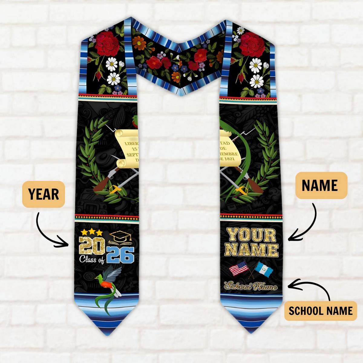 Personalized Guatemalan American Graduation Stoles 2026, Guatemala Graduation Sash Personalized Guatemalan American Graduation Stoles 2026, Guatemala Graduation Sash
