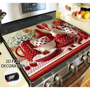 [Stove Protector Mat] 1pc Lightweight Red Polka Dot Non-Slip Polyester Fiber Mat, 28.35x20.47in, Easy-to-Clean Surface, Suitable for Electric Oven/Gas Stove, Stylish Home Decor Accessory