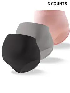 Women's Solid Textured High Waist Maternity Knickers, Casual Comfy Breathable Maternity Panty, Maternity Underwear for All Seasons, Soft Breathable Underwear