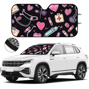 Car Windshield Sun Shade Foldable UV Protection Sunshade with Heart Pattern Design for Front Window, Blocks Heat and Sunlight, Fits Multiple Car Sizes, Ideal for Summer Parking, Road Trips and Daily Use, Automotive Glass Sunshade