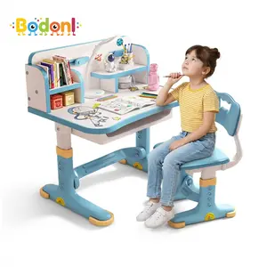Bodonl Kid new years gift Widened Desktop Multi Separation Cartoon Pattern Desk Chair Set Kids Adjustable Height Study Table with Drawer Chair Set
