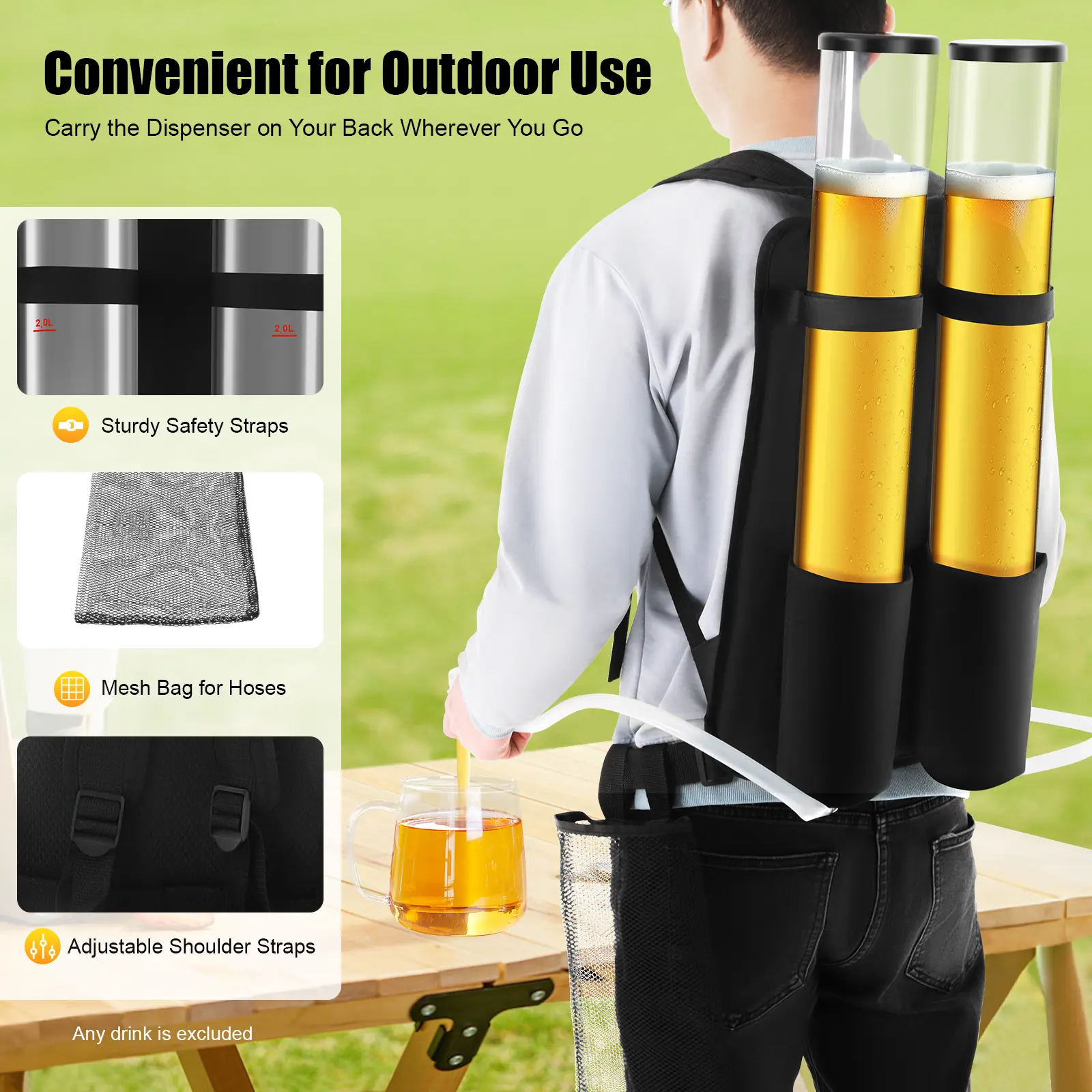 6L Dual Container Commercial Beverage Dispenser with Backpack, Portable Kitchen Drinkware for Home, Party, Outdoor Use (Suitable for Beverages, Juices, Booze)
