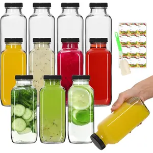 12 oz Glass Bottles with Lids 12Pack, 360ml Glass Bottles for Juicing, Water, Kombucha - Portable Glass Juicing Bottles  Glass 12oz (12fl.oz, Set of 12)