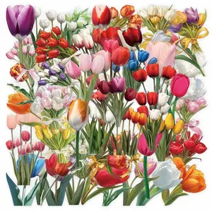 Tulip Pattern Sticker, Colorful Self Adhesive Decorative Stickers, DIY Decals for Water Bottle, Laptop, Phone Case, Scrapbooking, Journal Making, Protective