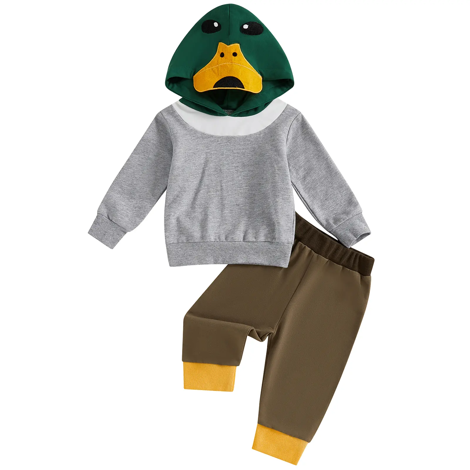 Toddler Baby Boy 2-Piece Fall Winter Outfit Set, Mallard Duck Hooded Sweatshirt & Long Sleeve Elastic Waist Pants (Baby & Maternity Gift Set)