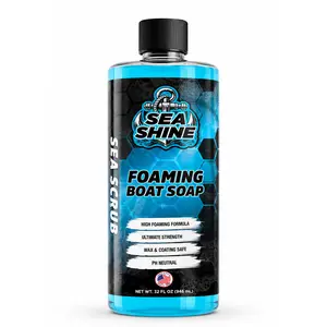 Sea Shine Sea Scrub Foaming Boat Soap 32oz - Marine Grade Boat Wash Safe on Wax & Ceramic Coating, High Foam Concentrate Removes Salt Film Grime & Oxidation for Fiberglass Vinyl & Painted Hulls detergent polishing