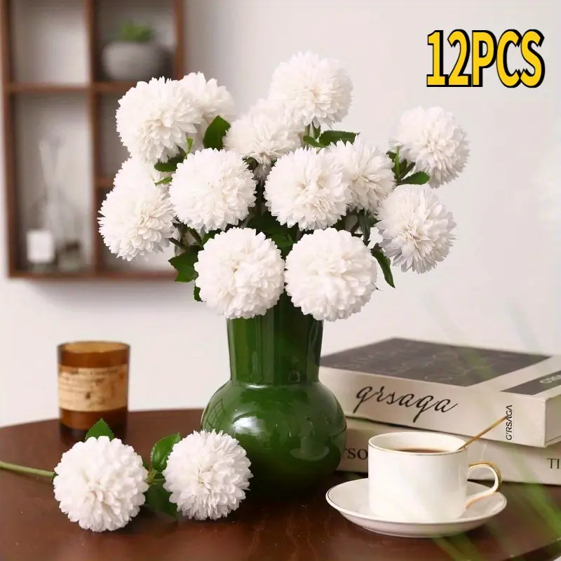 12PCS Artificial Flowers Chrysanthemum Ball Bouquet, Chrysanthemum Flowers Artificial Ball Flowers Centerpieces Floral Arrangement Bouquet for Home Office Party And Wedding Decoration Party Birthday, Valentine's Day
