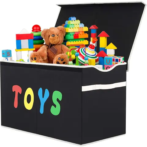 VICTORICH 3mm Linen Decorative Folding Toy Box Chest with Lid - Sturdy Closet Organizer Storage, House Decor Bin for Kids Bedroom Book & Accessory Get Organized Solutions