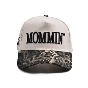 Unisex Letter MOMMIN' Embroidered Leopard Print Patchwork Baseball Cap Outdoor Adjustable Sunscreen Leisure Hat Spring Autumn Travel Tourism Beach Vacation Adjustable Cowboy Hat for Fashionable Moms Perfect Gift