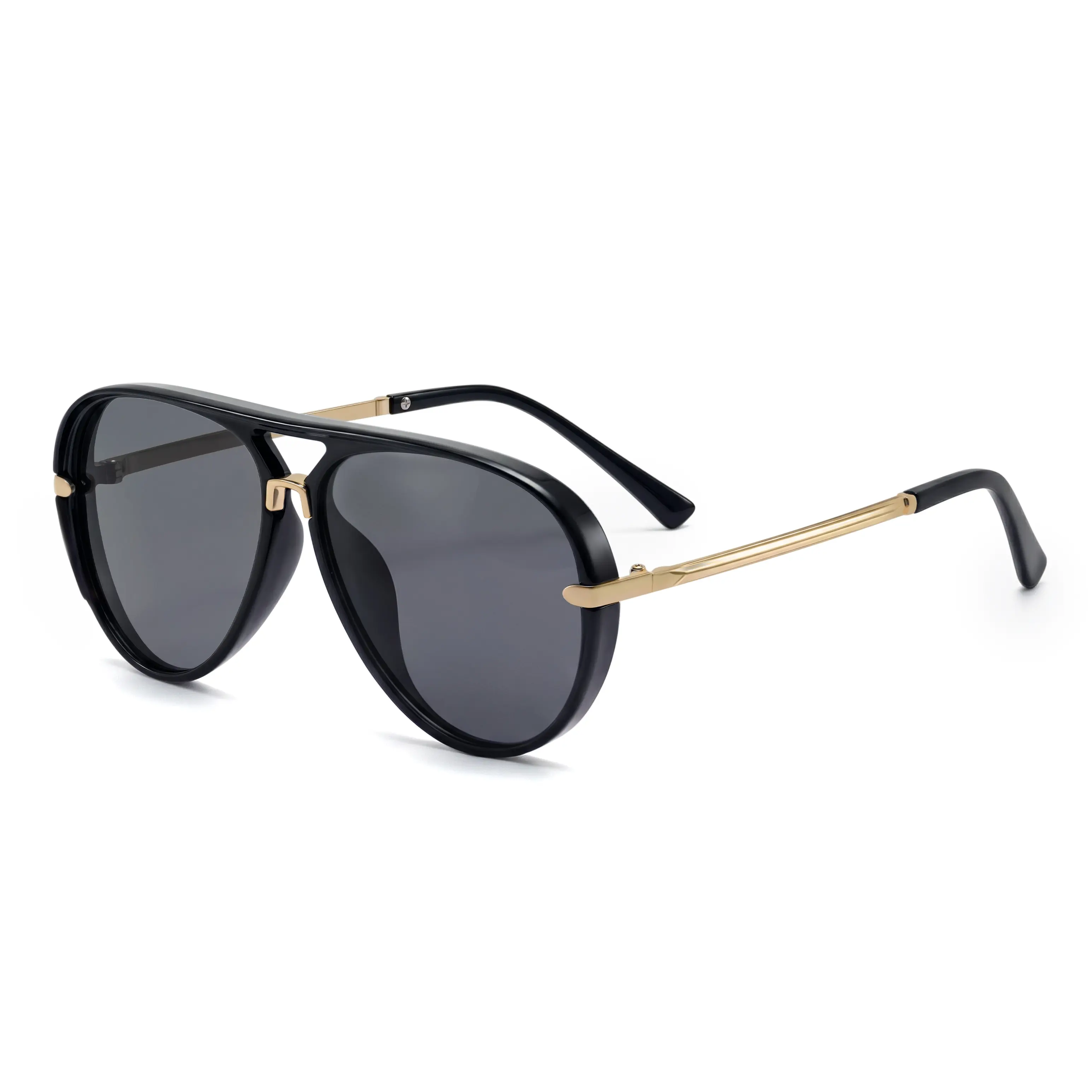 Women's Designer Aviator Sunglasses - Trendy Full-Rim Gold-Trim Black Frame, UV400 Anti-UV Protection, Unisex Outdoor Wear Sports Eyewear