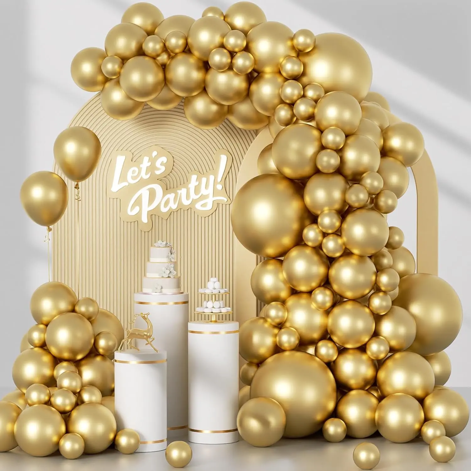 AsBalloon 120Pcs All Gold Latex Balloon Arch Kit Matte & Metallic Multi Size Golden Balloons For Wedding Anniversary Birthday Bridal Shower Graduation Backdrop Decor Thick Elastic Not Easy To Break GoldBalloonArchKit PartyBalloonSet WeddingDecorSupplies