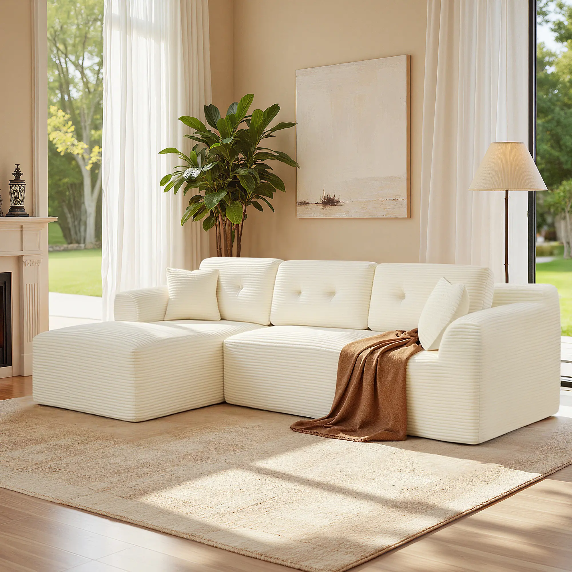 SONGMICS 108.3" Modular Sectional Sofa-in-a-Box, Left-Facing Oversized Chaise, No Assembly Required, Compressed Sofa, Gray