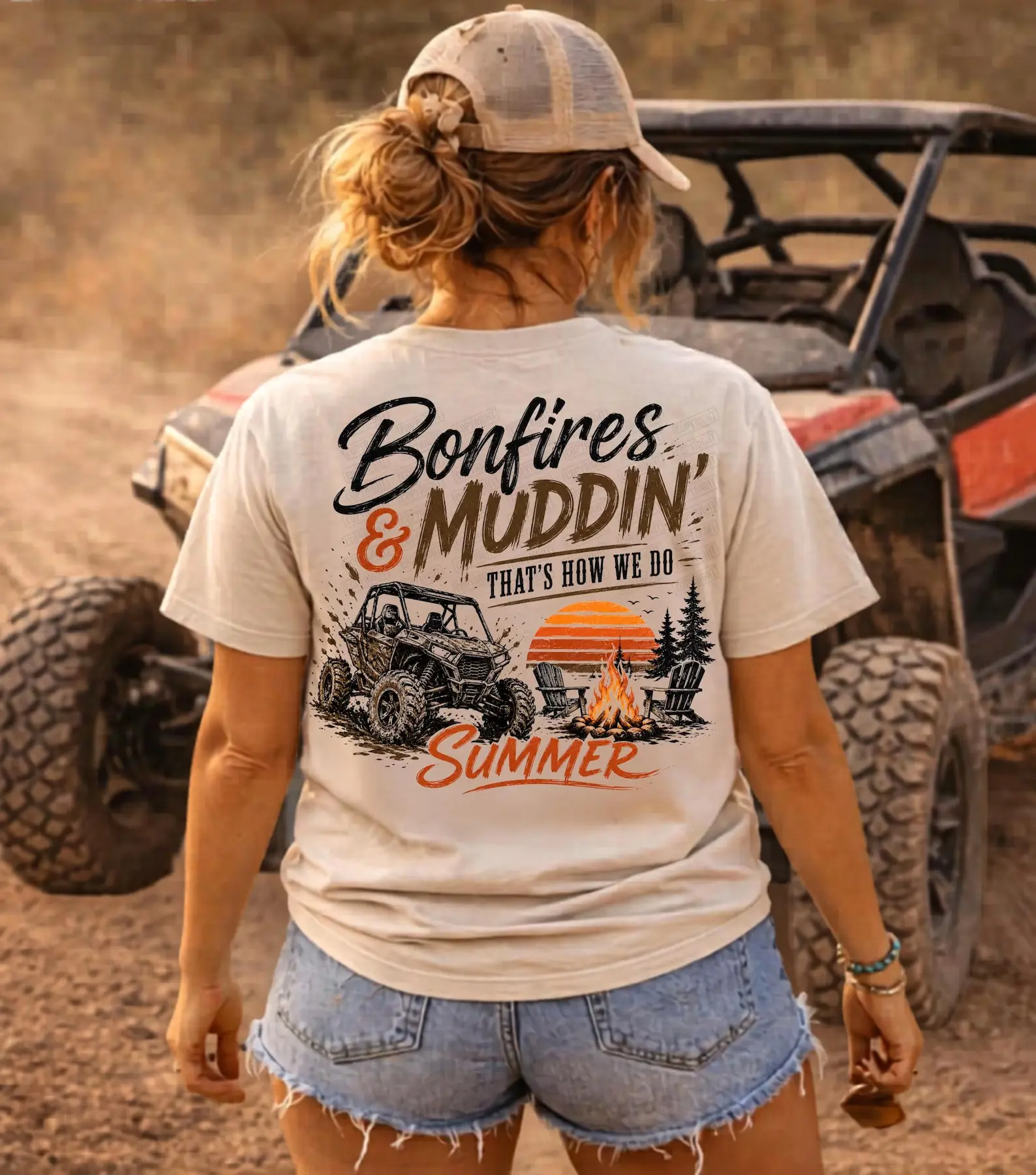 [Sale Up to 50%] Youth & Adult Bonfires and Muddin Shirt, Country Summer Fun Graphic Tee, Southern Off-Road Mud Riding Vintage Unisex T-Shirt