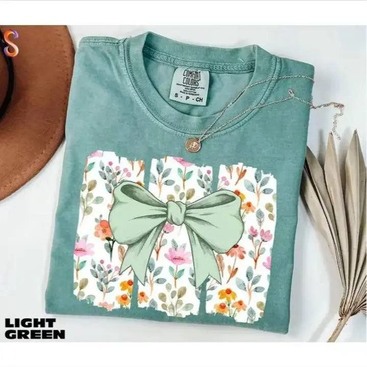 HappyShift - Comfort Colors Coquette Bow T-Shirt, Wildflowers Tee, Boho Flowers Tee, Cute Botanical T-Shirt, Floral Bow Tee, Gift for Her