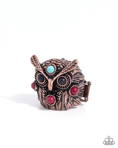 Owl Obligato - Copper Turquoise Stone Ring - Paparazzi