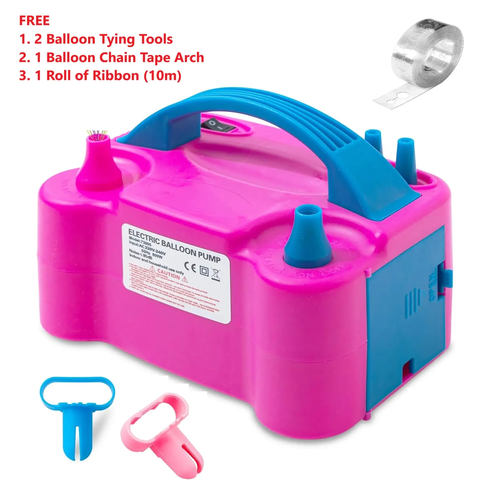 Portable Electric Air Balloon Pump Balloon Blower Machine Arches Automatic Dual Nozzle Inflator for Party Wedding Decorations w Ribbon FREE Dual-Nozzle