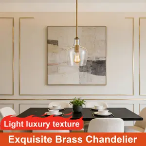 Modern Brass Glass Kitchen Pendant Light Pole Hanging Gold Pendant Light, 1-Light-1