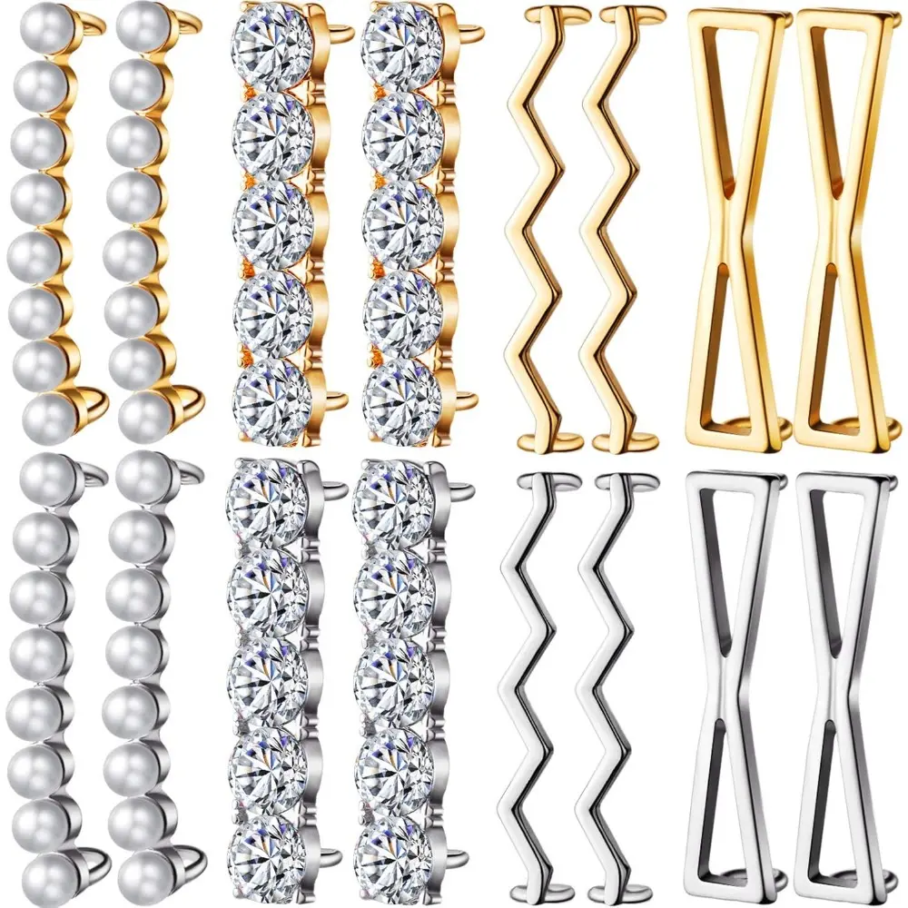 16 Pieces Shoelace Charms for Sneakers Include 4 Pairs Gold and 4 Pairs Silver DIY Decorative Shoelace Charms Faux Pearl Rhinestones Shoes Accessory for Sneakers Casual Shoes Women Footwear Comfort jewelry