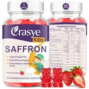 CRASYE Saffron Gummies for Kids 100% Pure Organic Extract Sugar-Free 60 Gummies Calm Mood Focus Support Vegan Healthy Choice