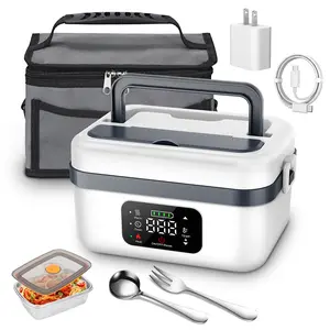 Portable Radio Heated Lunch Box 1000ml Rechargeable Self-Heating Wireless Leak-Proof with Insulated Bag for Car/Office/Home/School Durable Food Storage Heating Box Christmas Gifts