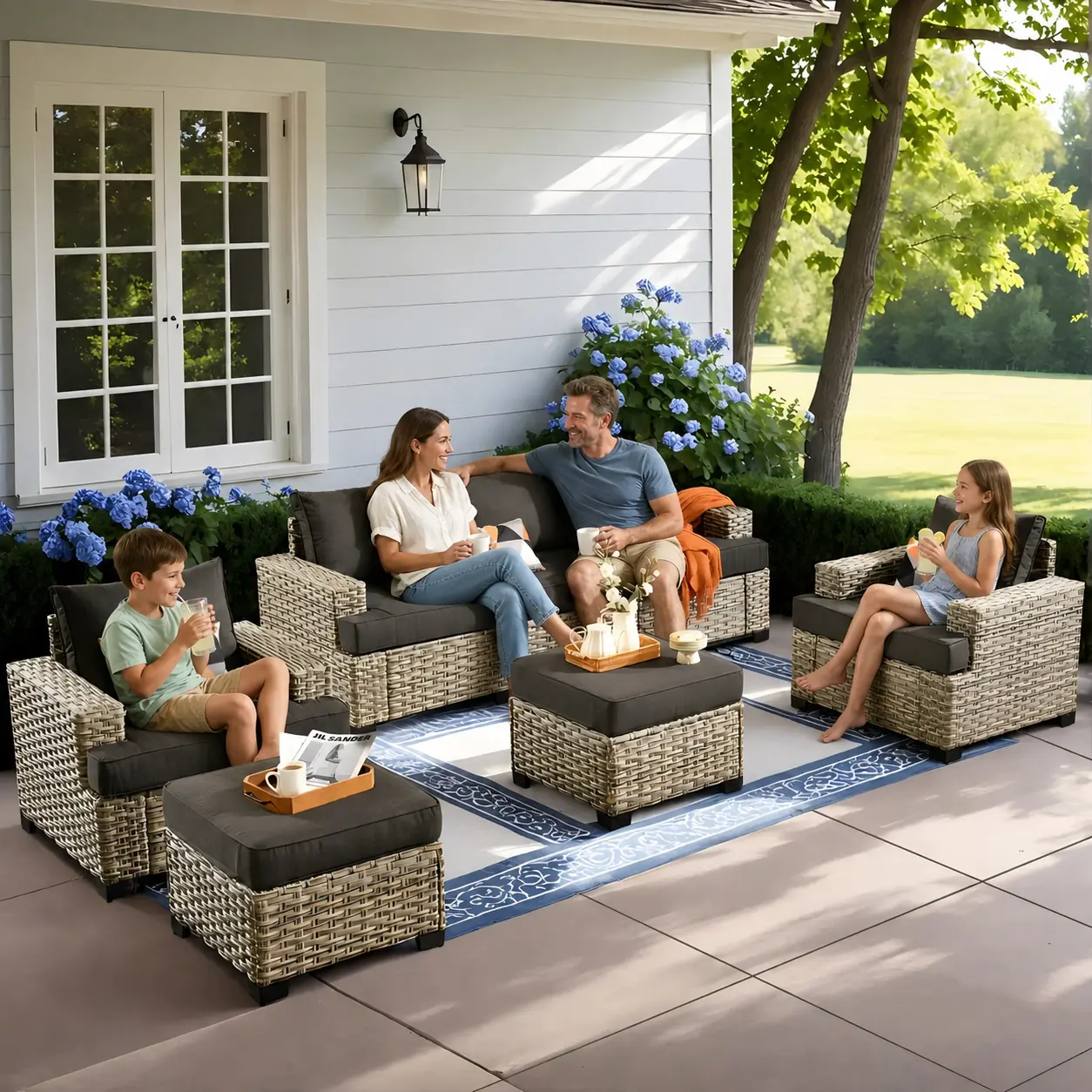 【Summerfinds】OVIOS 7-Piece Outdoor Patio Furniture Set with Coffee Table, All-Weather Wicker Sectional Sofa Conversation Set with Cushions for Backyard, Patio, Porch, Deck, Garden & Poolside