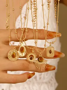 Meleard Tiger Eye Stone Necklace, High-End Unique Shirt Accessory Vintage Pendant Necklace, Suitable for Daily Wear