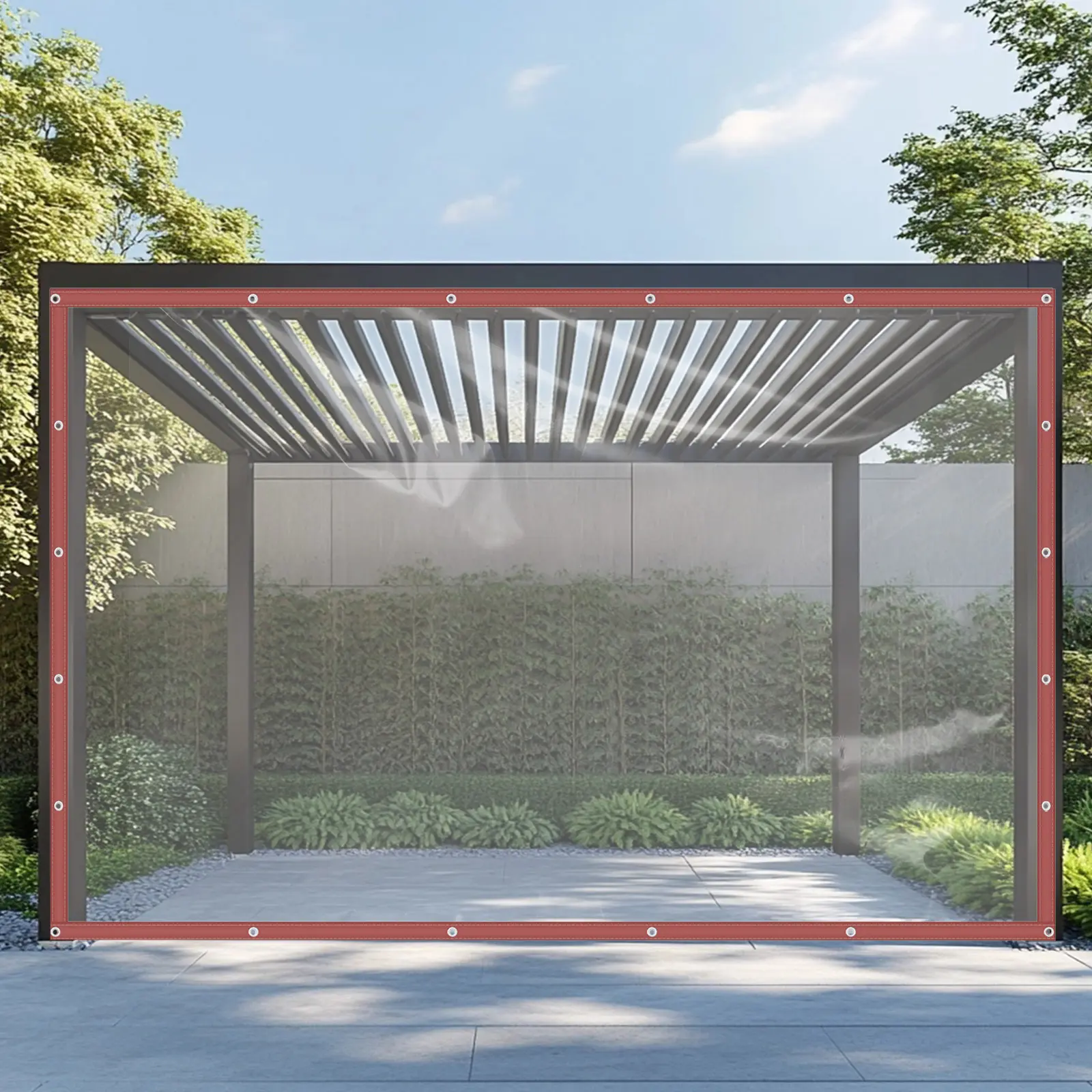 8x16 Ft Clear PVC Outdoor Tarp Curtain with Grommets & Reinforced Sewing Edges, Weatherproof Transparent Rain Shade for Patio, Deck, Balcony, Pergola, Camping, Windbreak & Temperature Protection for Outdoor Living Spaces, Commercial Venues