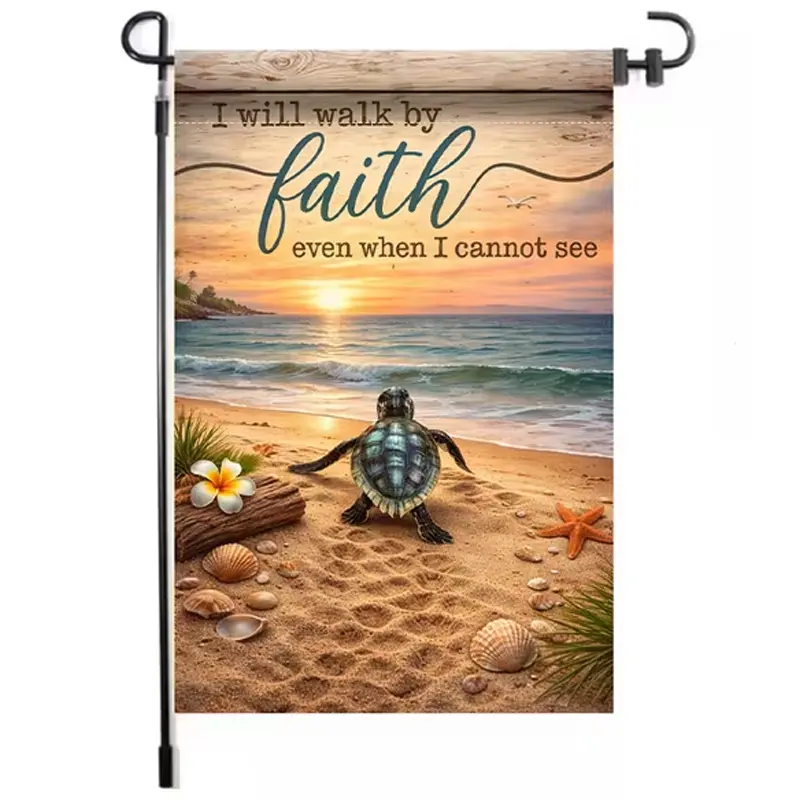 I Will Walk By Faith Beach Sea Turtle Garden Flag Sunset Coastal Christian Yard Decor Coastal Christian Yard Flag Walk By Faith Sea Turtle Sunset Beach Seashell Plumeria Outdoor Lawn Decoration