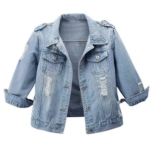 Hixiaohe Women’s 3/4 Sleeve Washed Denim Jackets Distressed Light Cropped Jean Jackets Coats Casual Womenswear TikTokShopBlackFriday