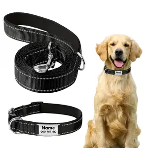Dog Leash Set With Collar, Personalized Option Non-Slip, Soft, Adjustable And Reflective Custom Collar With Safety Lock