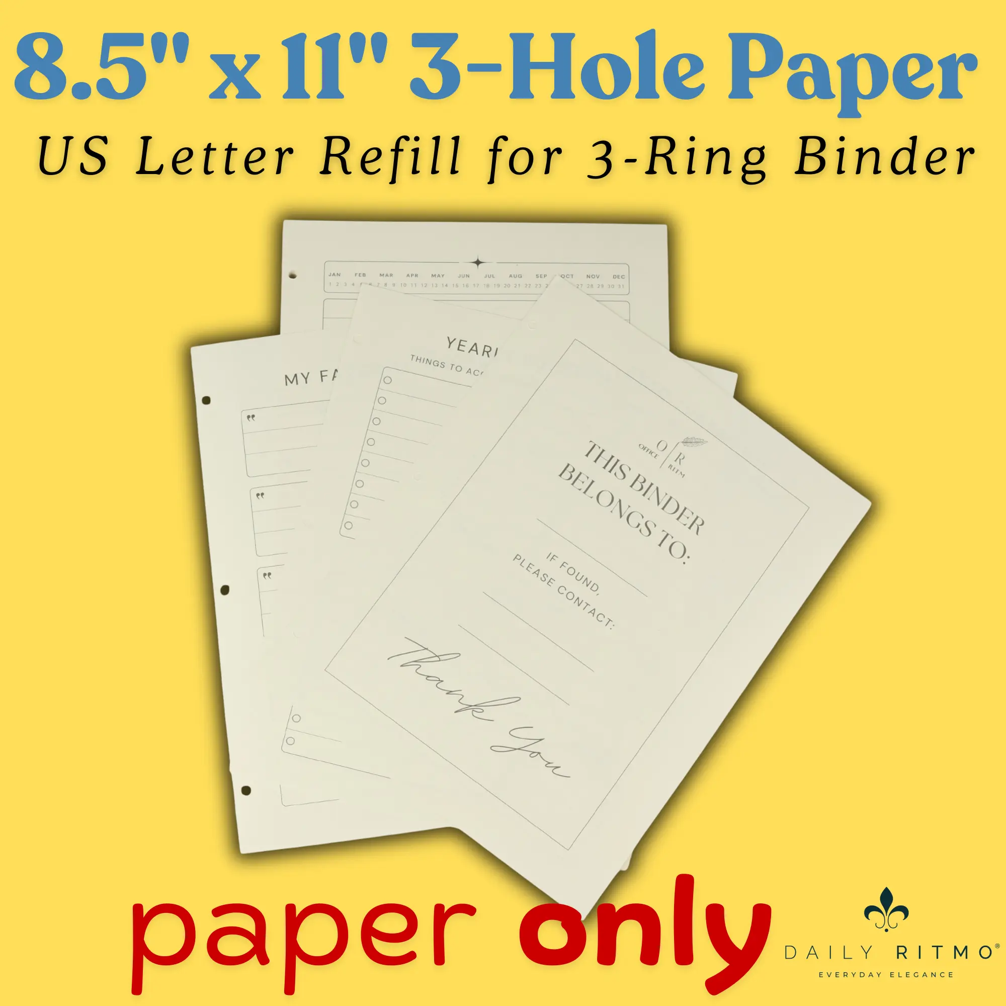 DAILY RITMO 3-Hole Loose Leaf Paper Refill, 27lb High Quality Paper for 3-Ring Checkered Binders, Extra Wide Ruled Office Stationery for School Supplies College To-Do List Note Taking