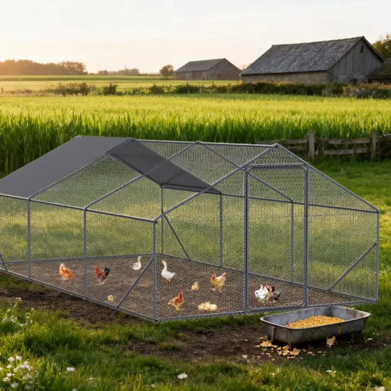 [Bellemave]9.8' x 26.2' x 6.6' Chicken Coop Metal Chicken Run