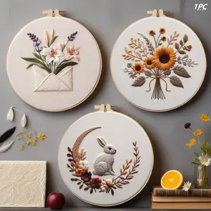 Flower & Rabbit Pattern Embroidery Kit, DIY Embroidery Kit, Cross Stitch Kit for Beginners, DIY Embroidery Supplies, Beginner Friendly