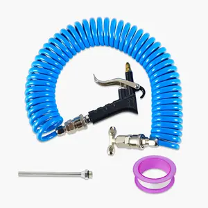 16ft Long Blue PU Hose Air Seat Blow Dust Gun Kit Heavy Duty Accessories for Semi Trucks Trailers