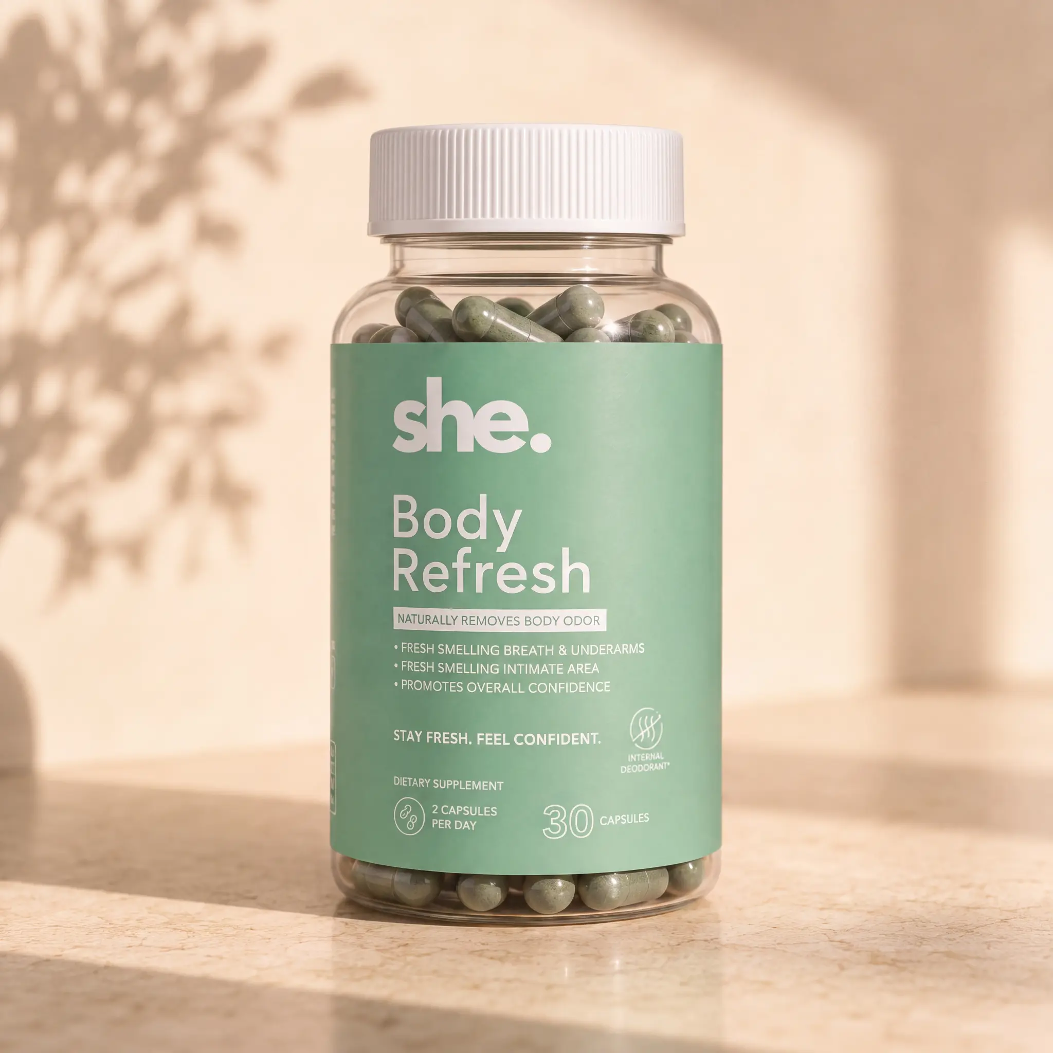 Body Refresh Plant-Based Chlorophyll Supplement Pill - Zinc & Charcoal Infused for Body Odor, Detox, Skin Health & Healthcare Support