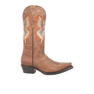 Dingo Womens Duchess Embroidered Snip Toe Pull On Casual Boots Mid Calf Low Heel 1-2" - Brown