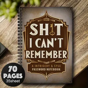 1pc 5.5x8.3inch Vintage Spiral Password Notebook - "SHIT I CAN'T REMEMBER" Design with Golden Accents,  Password Keeper for Internet Logins, Computer Accounts & Website Usernames, Home Office Organizer, Password Book, Secure Login Storage