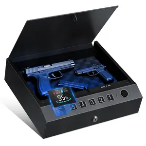[SummerVibes] CTSAFEPRO Biometric Gun Safe for Handguns Fingerprint Quick Access 3 Unlock Methods Fingerprint PIN Code Key Built-in LED Light Temperature Display Security Cable Lock Box for Nightstand Car and Home Security