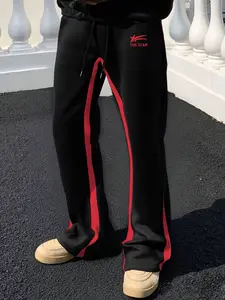 Men's Street Style Patchwork Flare Sports Pants, Star Print Casual Comfortable Colorblock Joggers, Back-To-School Fashion