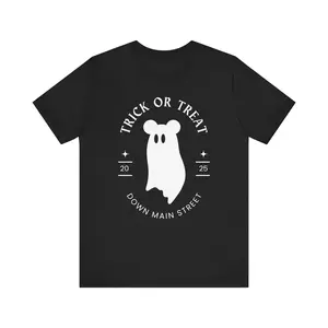 Trick or Treat Down Main Street Tee | Vintage Halloween Park-Inspired Graphic | Unisex Jersey Short Sleeve T-Shirt
