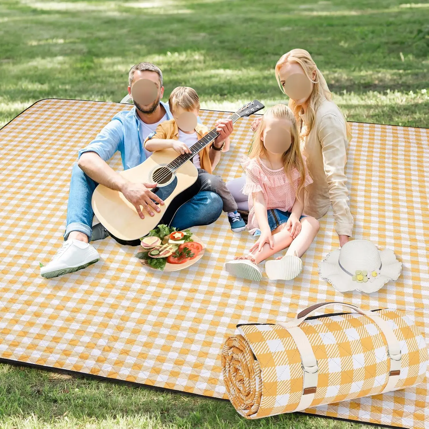 Extra Large Portable Waterproof Picnic Blanket - 3-Layer Acupuncture Cotton, Machine Washable (Easy to Clean), Sandproof Backing, Foldable with Double Adjustable Metal Buckles, Compact for 6-8 People, Backyard Party, Camping, Hiking, Beach Adventure