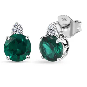 AAA Luxuriant Lab Grown Emerald and G-H SI Lab Grown Diamond 2.01 ctw Earrings in 10K White Gold Christmas Gifts