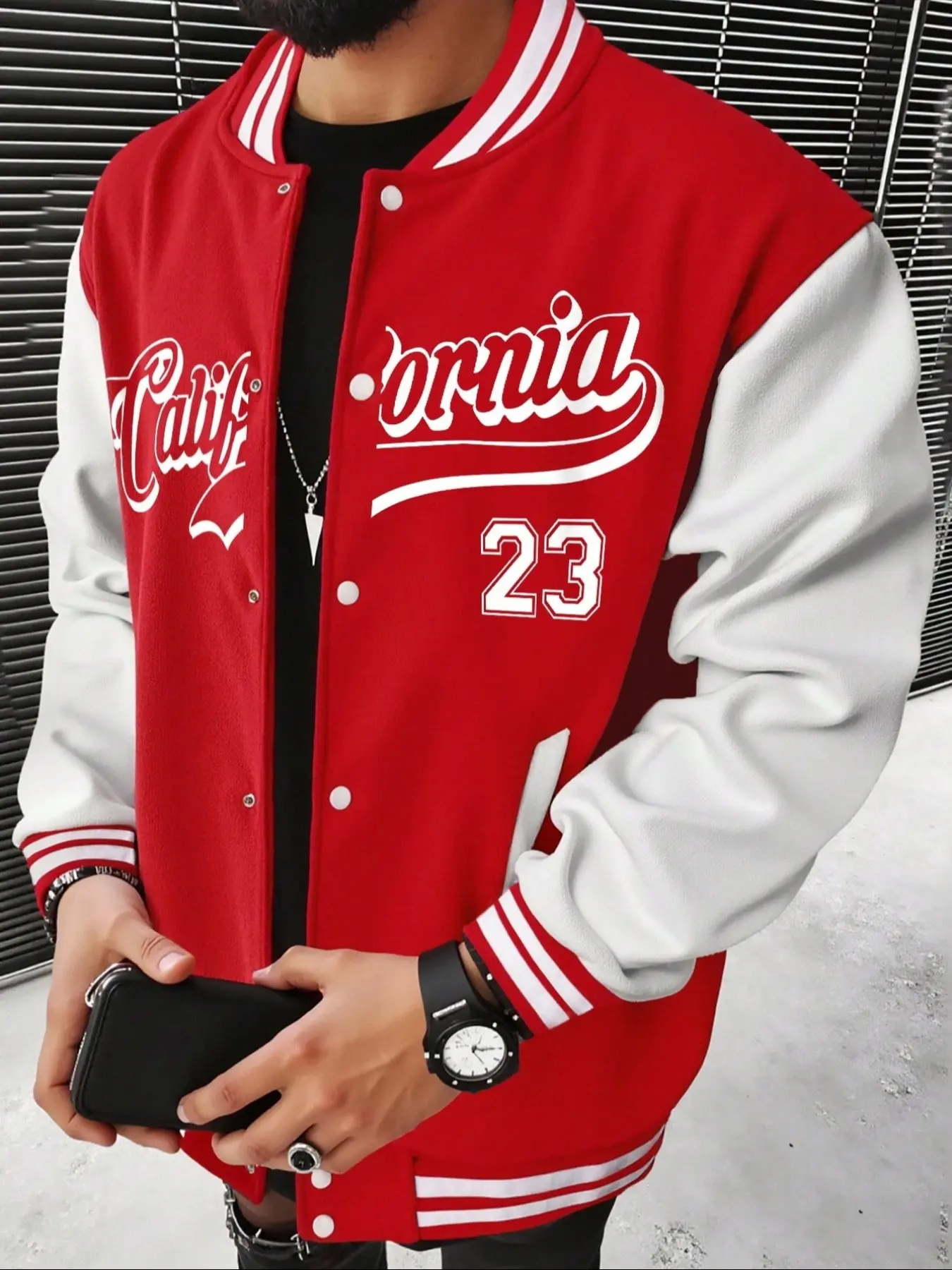 Men's Preppy Style Colorblock Letter Print Long Sleeve Baseball Jacket, Fitted Pilot Coat for Fall & Winter Casual Wear, Casual Style Outerwear
