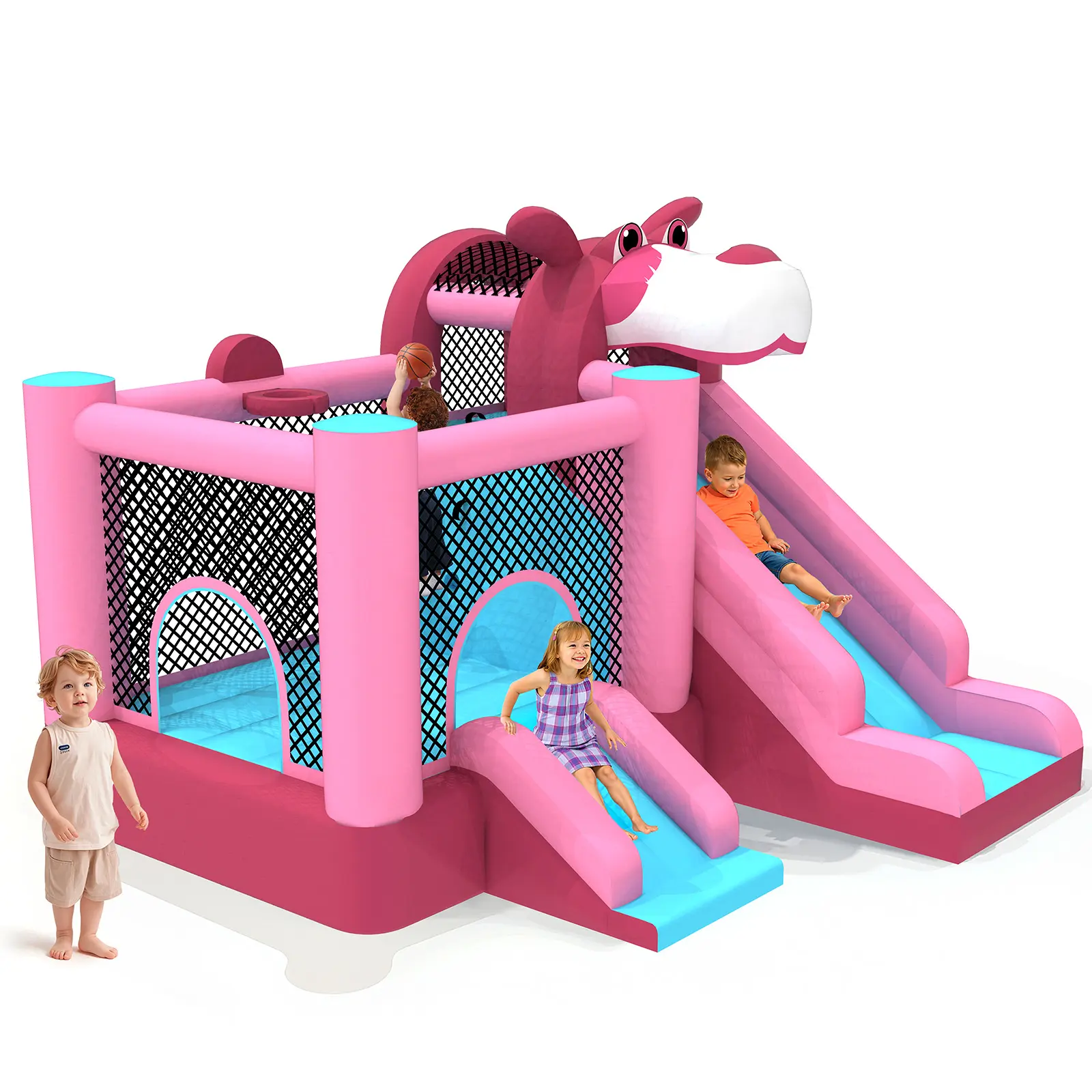#DealsForYouDays MUKDIY 2026 Inflatable Bounce House Double Slide - 9.5ft x9.5ft Kiddie Inflatable Playground, Heavy-Duty 840D Oxford Fabric Outdoor Playyard Bouncy Castle, Ages 3-8, 350W Blower, 8 Stakes, Repair Kit (Up to 3 Kids)
