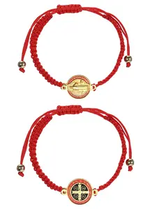 2pcs/set Women's Simple Style Letters Print Bracelets with San Benito Medalla Design, Casual Trendy Bracelets, Fashionable Accessories for Daily & Party Decoration, Religious Faith Bracelets, Religious Jewelry Gift, Pretty Bracelet