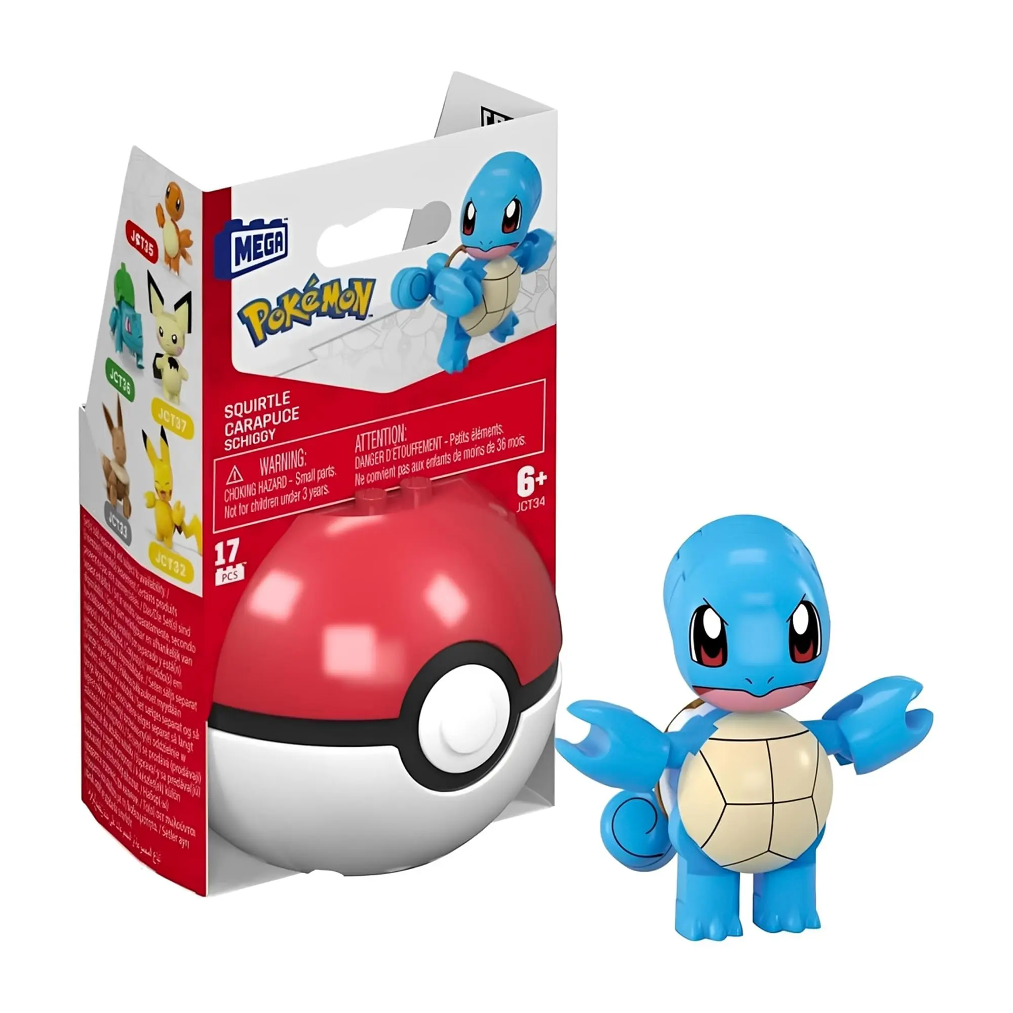 New Pokemon Mega Construx Poke Ball 17-Piece Plastic Blocks Toy Building Set for Children | Squirtle
