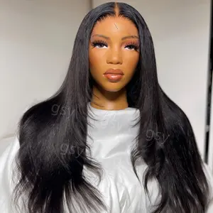 Black Kinky Straight Hair Yaki 30inch Soft 180%Density 13 * 4 * 1 Lace Front Wig Suitable For Women's Synthetic Hair, Heat-Resistant Fashionable For Daily Wear