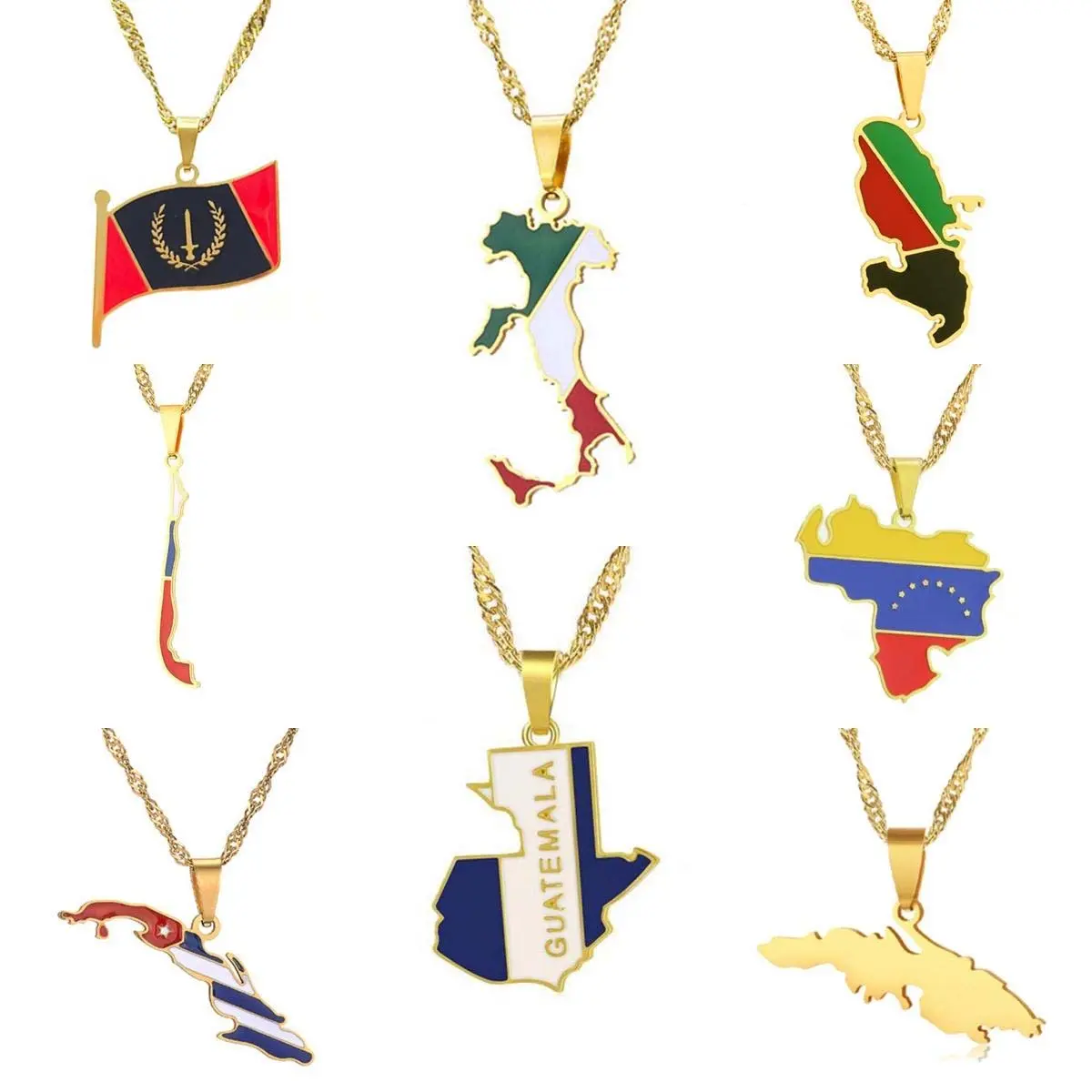 GGIRL Country Flag Map Pendant Necklace For Women and Men 14K Gold Plated Stainless Steel |Fashion Travel Country Lover Jewelry Perfect Creative Gift Giving For Daily Anniversary